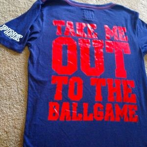 VS Victoria Secret PINK Boston Red Sox MLB Logo V Neck Tee Top S Navy Red S Sm